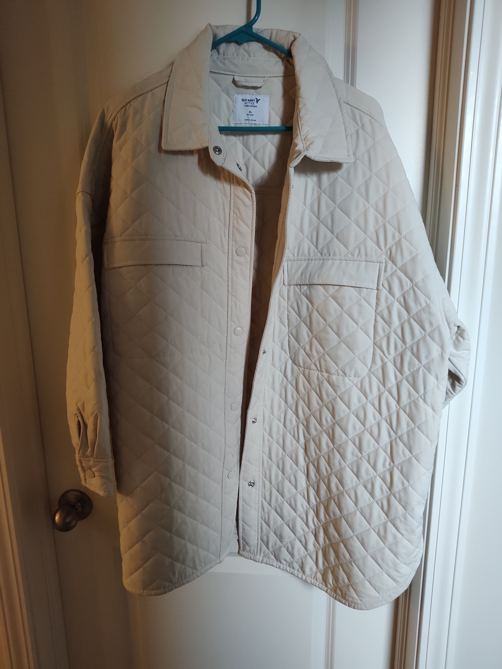 Quilted Shacket Jacket in Light Beige